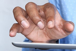 Hand typing on a tablet using remote technology to monitor patients with chronic obstructive pulmonary disease (COPD)